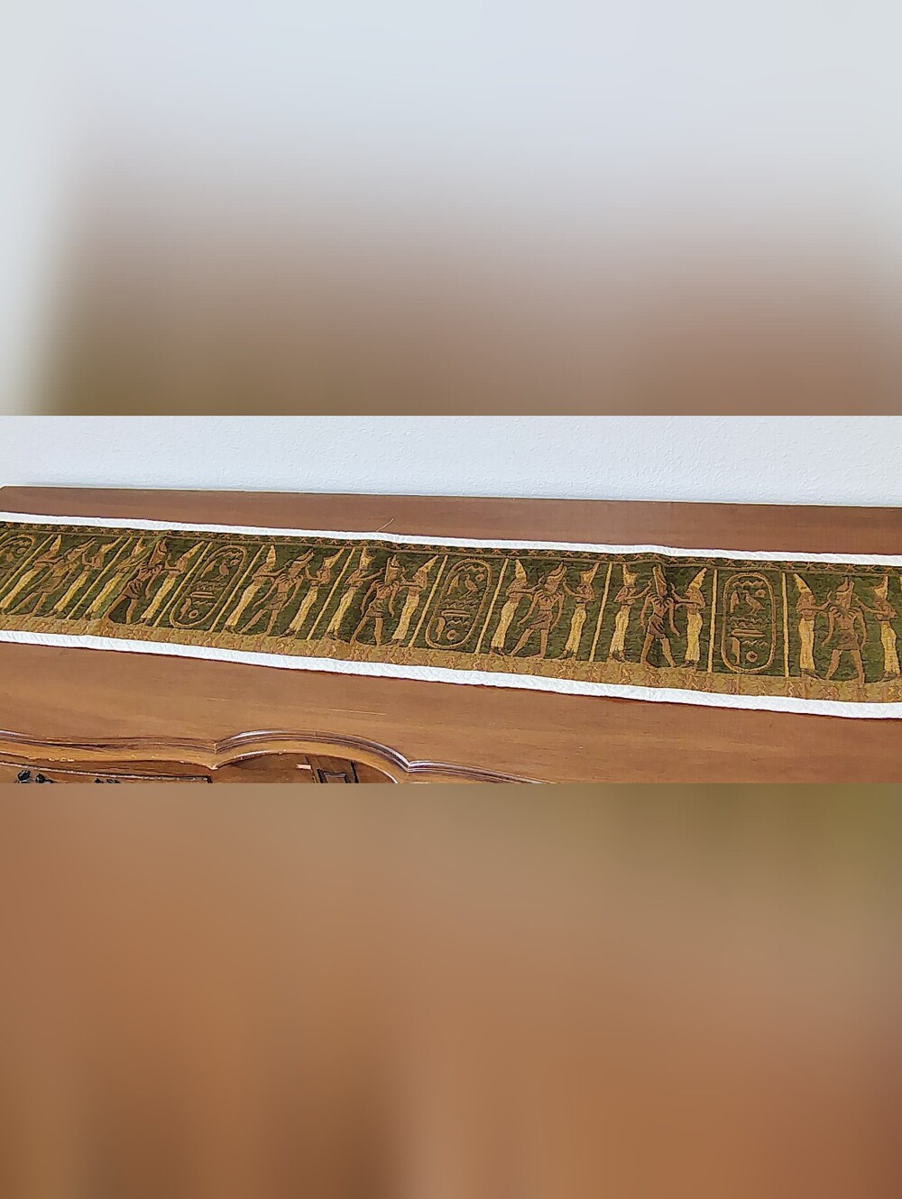 Vintage Egyptian Theme Table Runner Mythology Gods Element Rich Gold & Green 53"